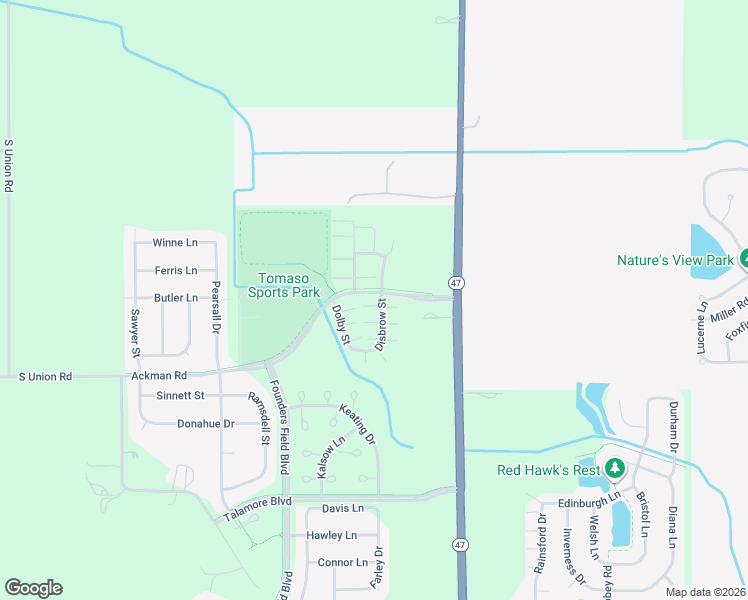 map of restaurants, bars, coffee shops, grocery stores, and more near 8927 Disbrow Street in Huntley