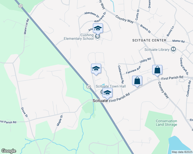 map of restaurants, bars, coffee shops, grocery stores, and more near 606 Chief Justice Cushing Highway in Scituate