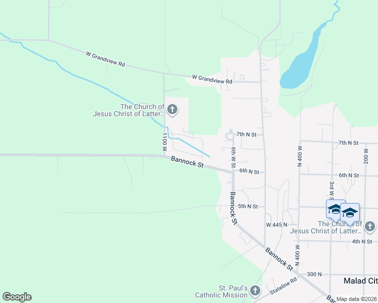 map of restaurants, bars, coffee shops, grocery stores, and more near 735 South Hillcrest Loop in Malad City
