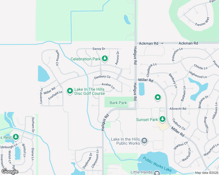 map of restaurants, bars, coffee shops, grocery stores, and more near 5410 Avalon Lane in Lake in the Hills
