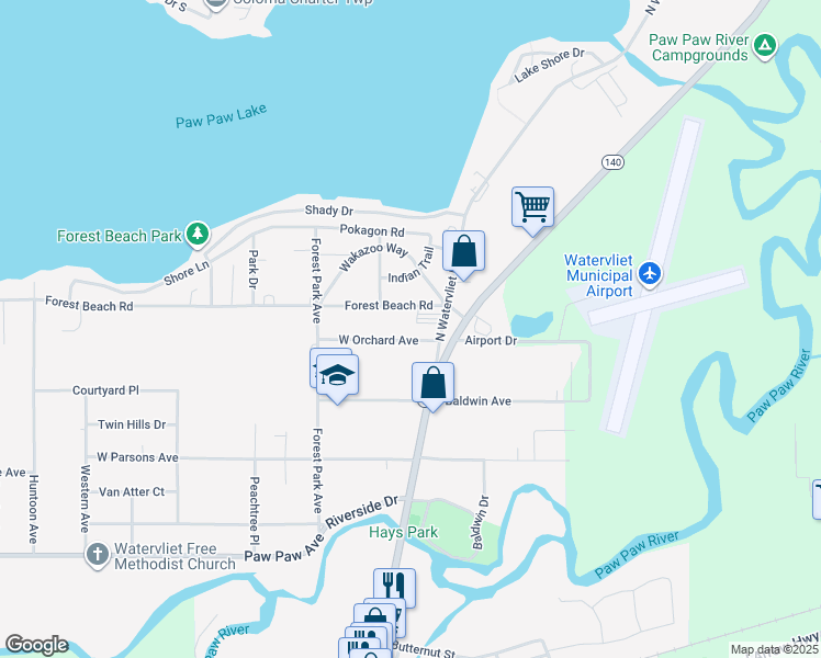map of restaurants, bars, coffee shops, grocery stores, and more near 8237 West Orchard Avenue in Watervliet