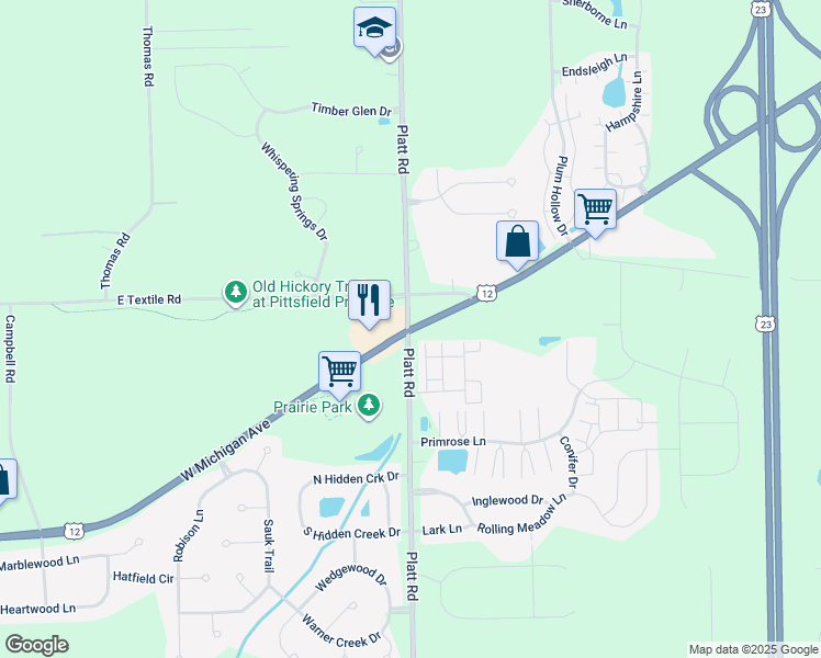 map of restaurants, bars, coffee shops, grocery stores, and more near 9110 West Michigan Avenue in Ypsilanti