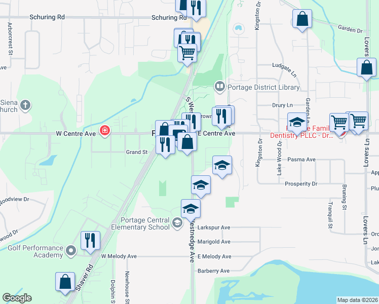 map of restaurants, bars, coffee shops, grocery stores, and more near 8108 South Westnedge Avenue in Portage