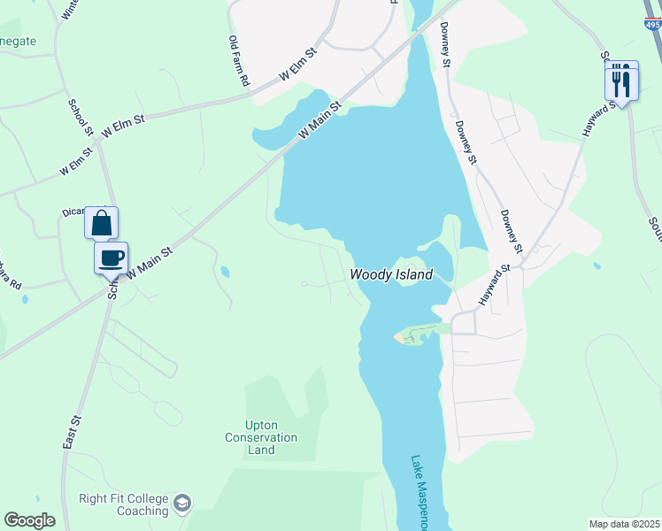 map of restaurants, bars, coffee shops, grocery stores, and more near 58 Oakhurst Road in Hopkinton