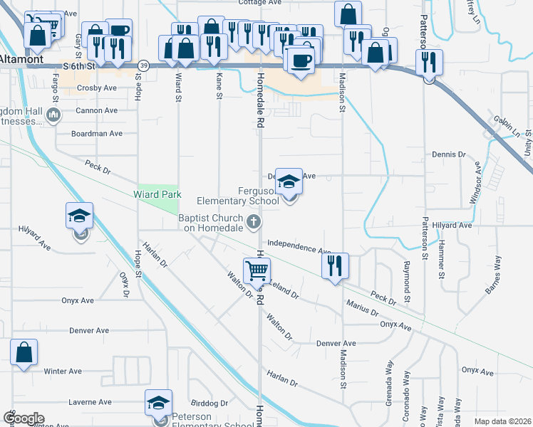 map of restaurants, bars, coffee shops, grocery stores, and more near 2927 Homedale Road in Klamath Falls