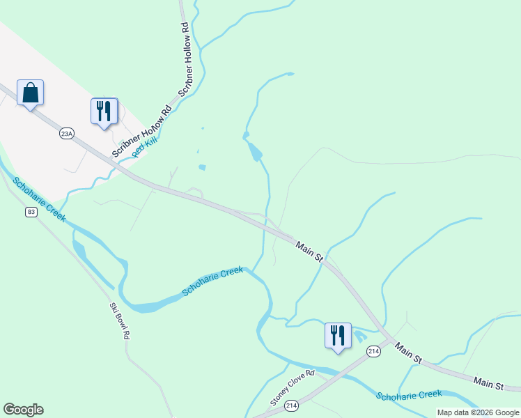 map of restaurants, bars, coffee shops, grocery stores, and more near 130 Lustig Road in Hunter