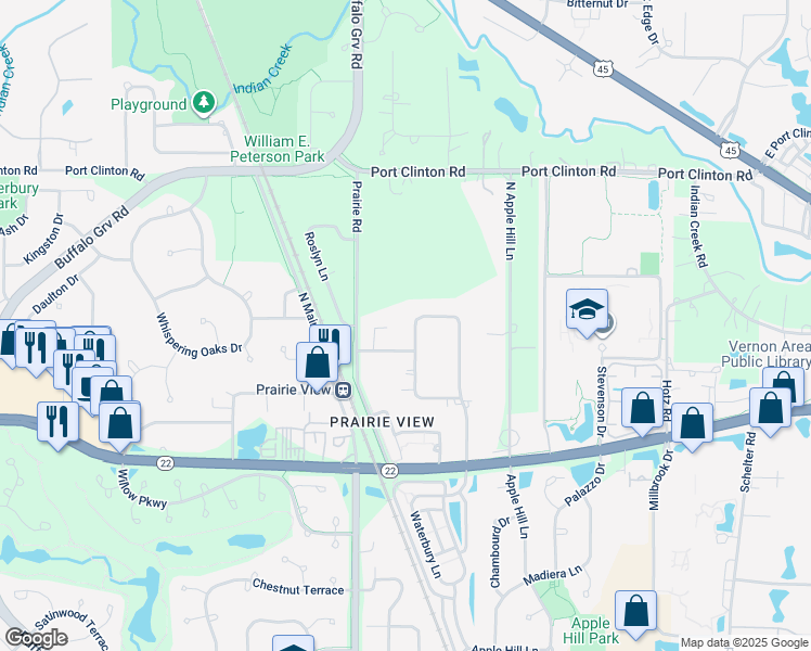 map of restaurants, bars, coffee shops, grocery stores, and more near 23184 North Richards Court in Lake County