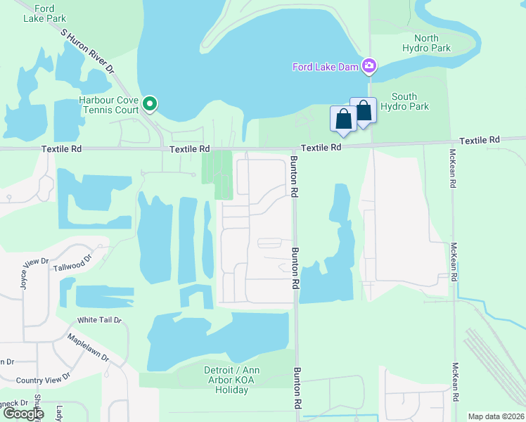 map of restaurants, bars, coffee shops, grocery stores, and more near 6095 Lake Drive in Ypsilanti