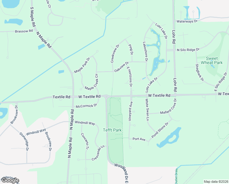 map of restaurants, bars, coffee shops, grocery stores, and more near 1880 West Textile Road in Ann Arbor