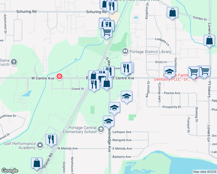 map of restaurants, bars, coffee shops, grocery stores, and more near 8108 South Westnedge Avenue in Portage