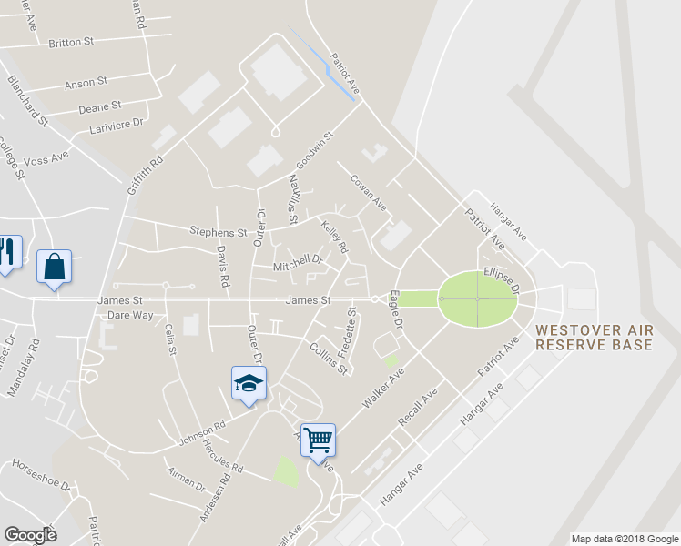 map of restaurants, bars, coffee shops, grocery stores, and more near 63 Andersen Road in Chicopee