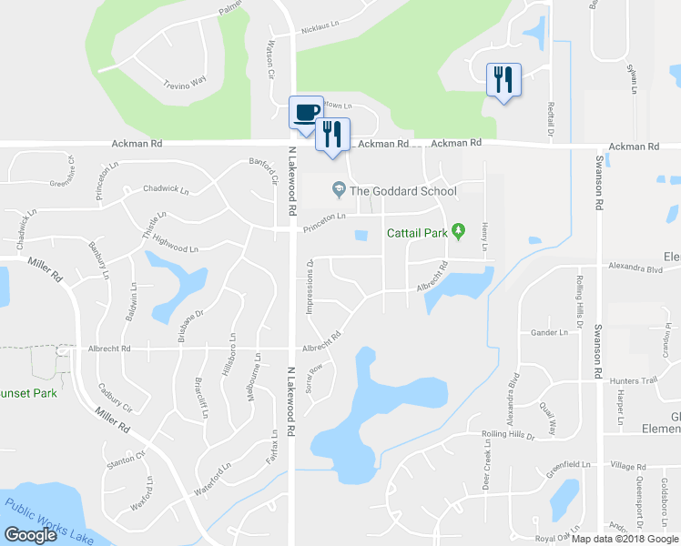 map of restaurants, bars, coffee shops, grocery stores, and more near 4675 Magnolia Lane in Lake in the Hills