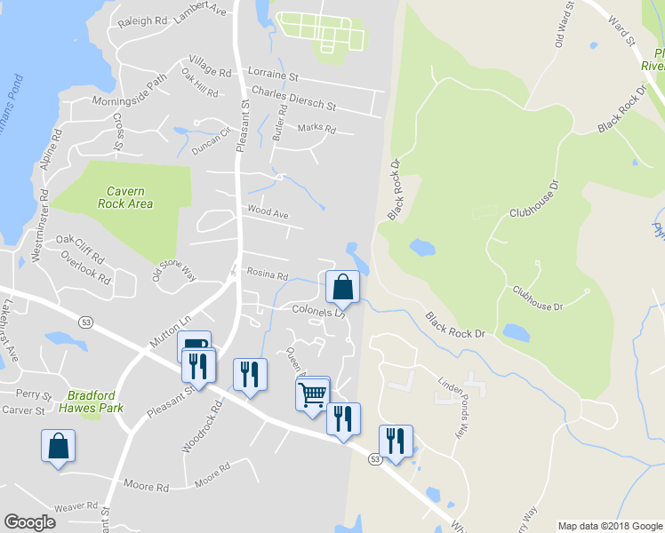 map of restaurants, bars, coffee shops, grocery stores, and more near 83 Colonels Dr in Weymouth