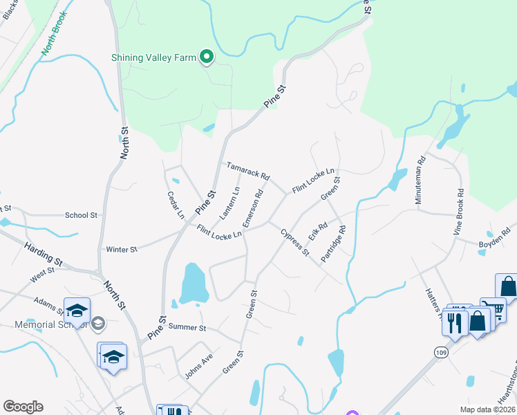 map of restaurants, bars, coffee shops, grocery stores, and more near 18 Emerson Road in Medfield