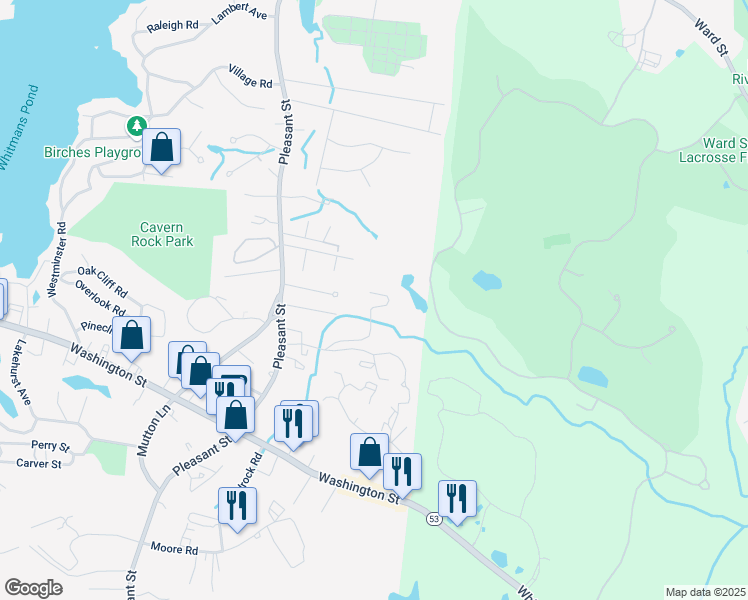 map of restaurants, bars, coffee shops, grocery stores, and more near 83 Colonels Drive in Weymouth