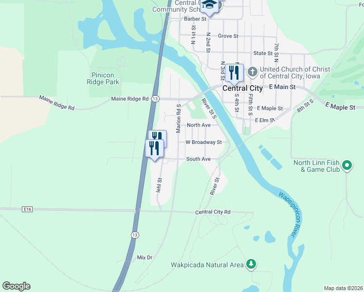 map of restaurants, bars, coffee shops, grocery stores, and more near 317 Marion Road South in Central City
