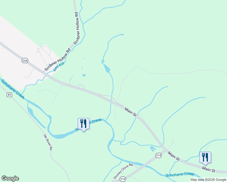 map of restaurants, bars, coffee shops, grocery stores, and more near 130 Lustig Road in Hunter