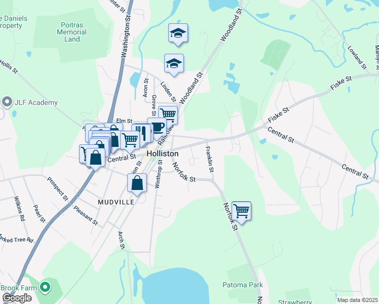 map of restaurants, bars, coffee shops, grocery stores, and more near 39 Regency Drive in Holliston