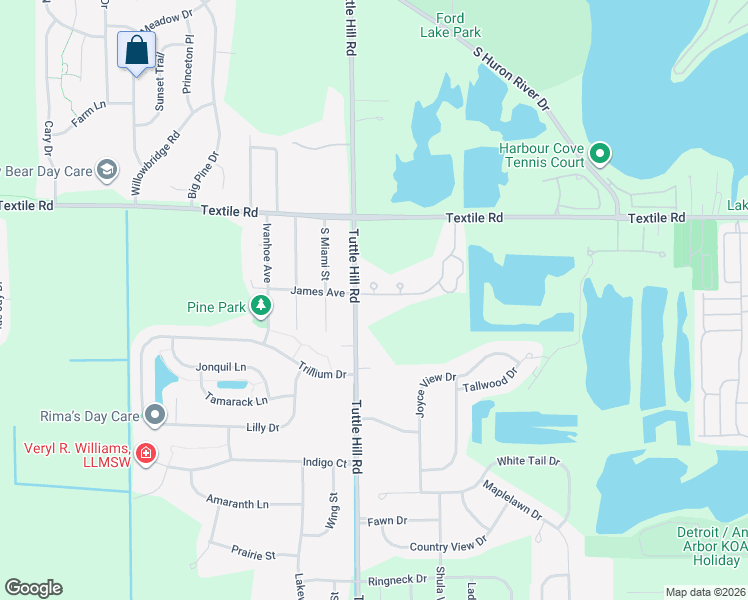 map of restaurants, bars, coffee shops, grocery stores, and more near 6247 Tuttle Hill Road in Ypsilanti