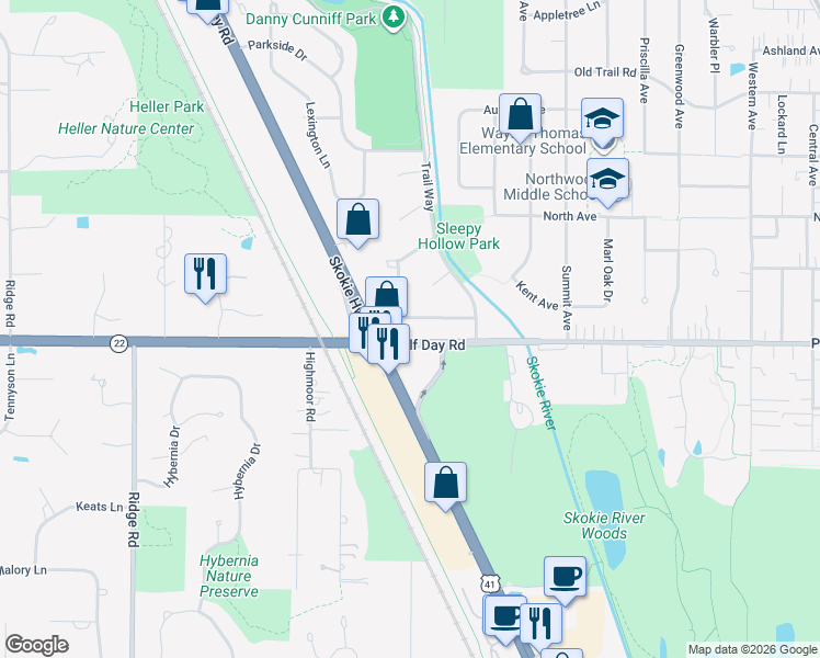 map of restaurants, bars, coffee shops, grocery stores, and more near 1248 Lynn Terrace in Highland Park