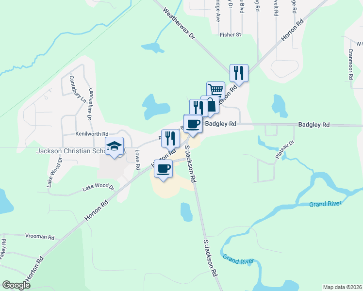 map of restaurants, bars, coffee shops, grocery stores, and more near Horton Road in Jackson