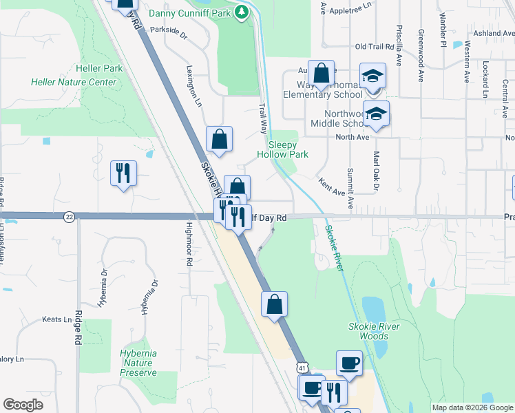map of restaurants, bars, coffee shops, grocery stores, and more near 1248 Lynn Terrace in Highland Park