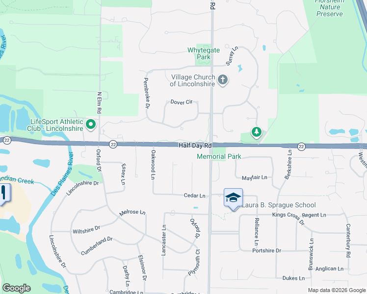 map of restaurants, bars, coffee shops, grocery stores, and more near 31 Half Day Road in Lincolnshire
