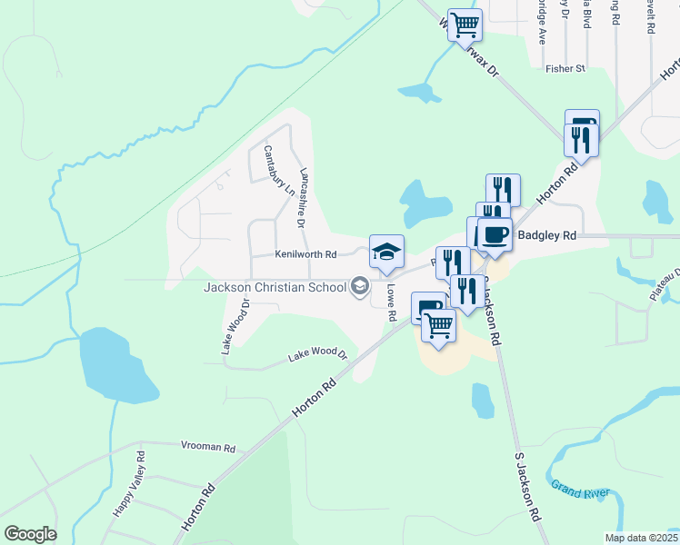 map of restaurants, bars, coffee shops, grocery stores, and more near 2222 Kenilworth Road in Jackson