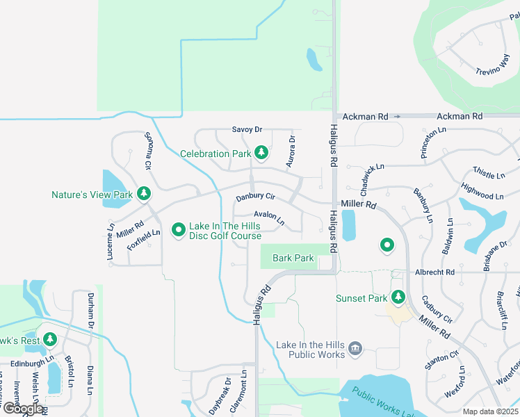 map of restaurants, bars, coffee shops, grocery stores, and more near 5443 Danbury Circle in Lake in the Hills