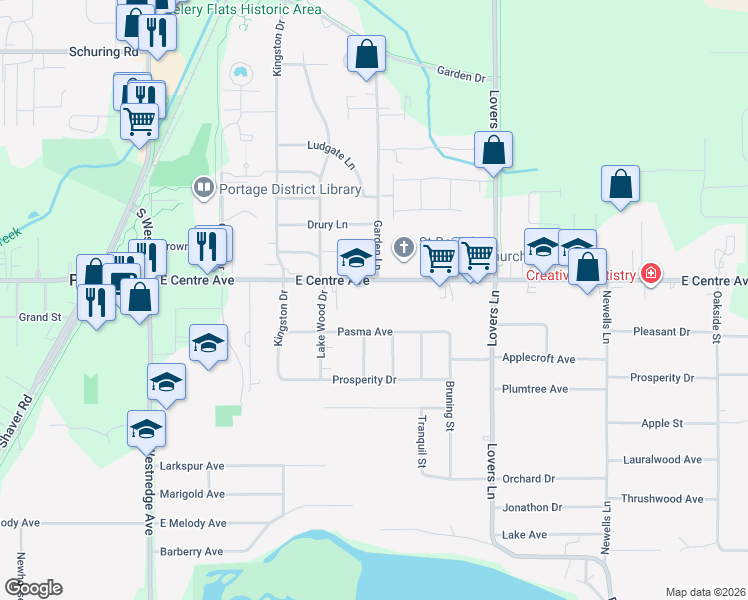 map of restaurants, bars, coffee shops, grocery stores, and more near in Portage