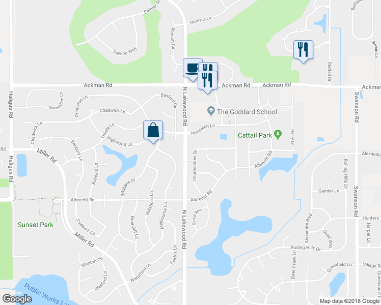 map of restaurants, bars, coffee shops, grocery stores, and more near 3057 Impressions Drive in Lake in the Hills
