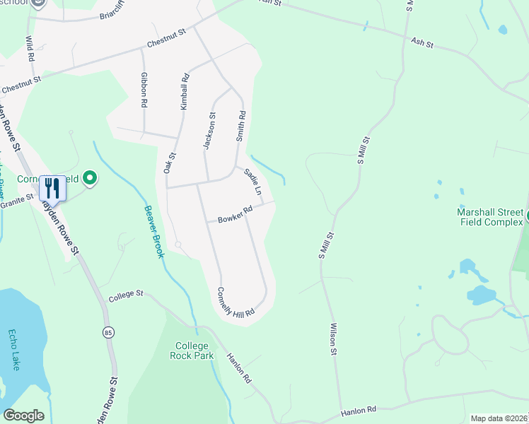 map of restaurants, bars, coffee shops, grocery stores, and more near 13 Bowker Road in Hopkinton