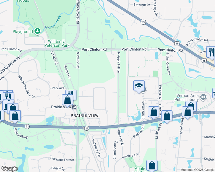 map of restaurants, bars, coffee shops, grocery stores, and more near 16299 West Lee Lane in Lake County
