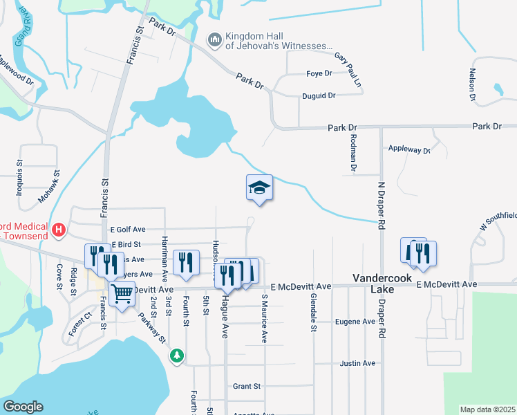 map of restaurants, bars, coffee shops, grocery stores, and more near 1000 East Golf Avenue in Jackson