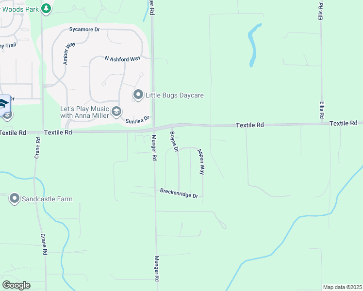 map of restaurants, bars, coffee shops, grocery stores, and more near 6013 Aspen Way in Ypsilanti