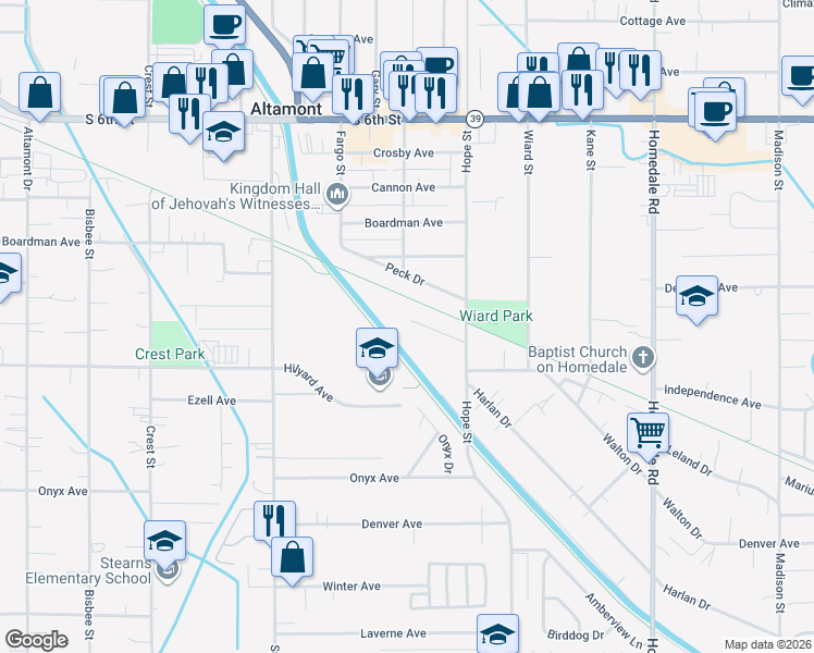map of restaurants, bars, coffee shops, grocery stores, and more near 4630 Sjodin Lane in Klamath Falls