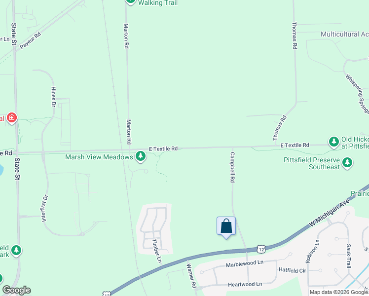 map of restaurants, bars, coffee shops, grocery stores, and more near 1125 East Textile Road in Ann Arbor