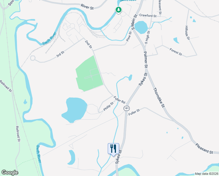map of restaurants, bars, coffee shops, grocery stores, and more near 49 Fuller Street in Belchertown