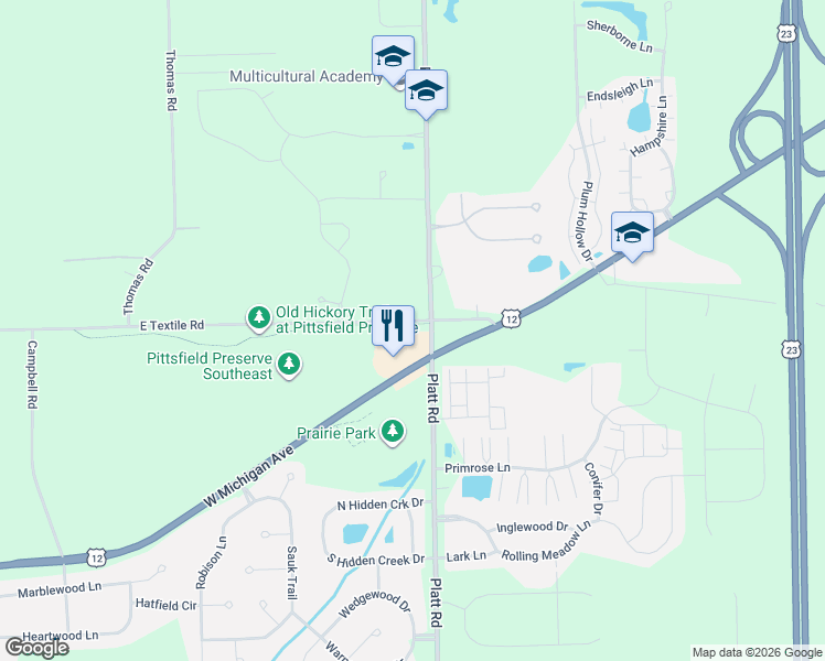 map of restaurants, bars, coffee shops, grocery stores, and more near 2972 East Textile Road in Ann Arbor