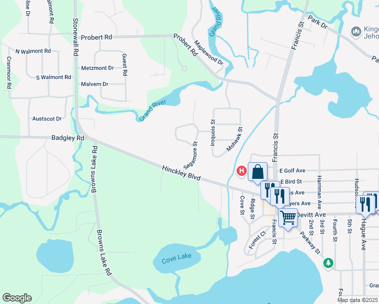 map of restaurants, bars, coffee shops, grocery stores, and more near 133 Sagamore Street in Jackson