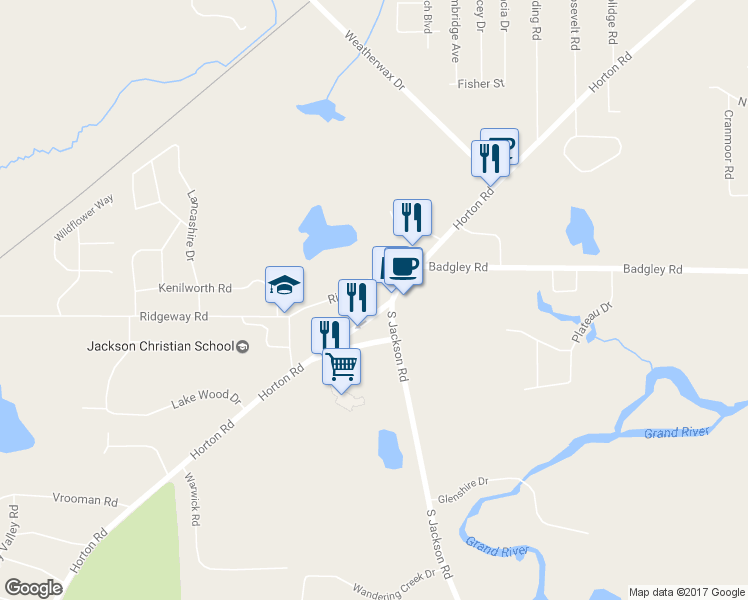 map of restaurants, bars, coffee shops, grocery stores, and more near 2112 Horton Road in Jackson