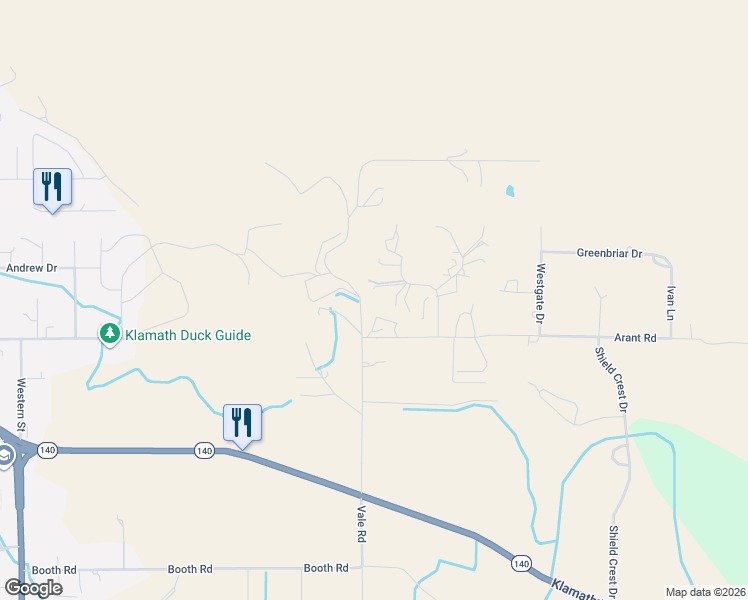 map of restaurants, bars, coffee shops, grocery stores, and more near 2812 Aurora Drive in Klamath Falls