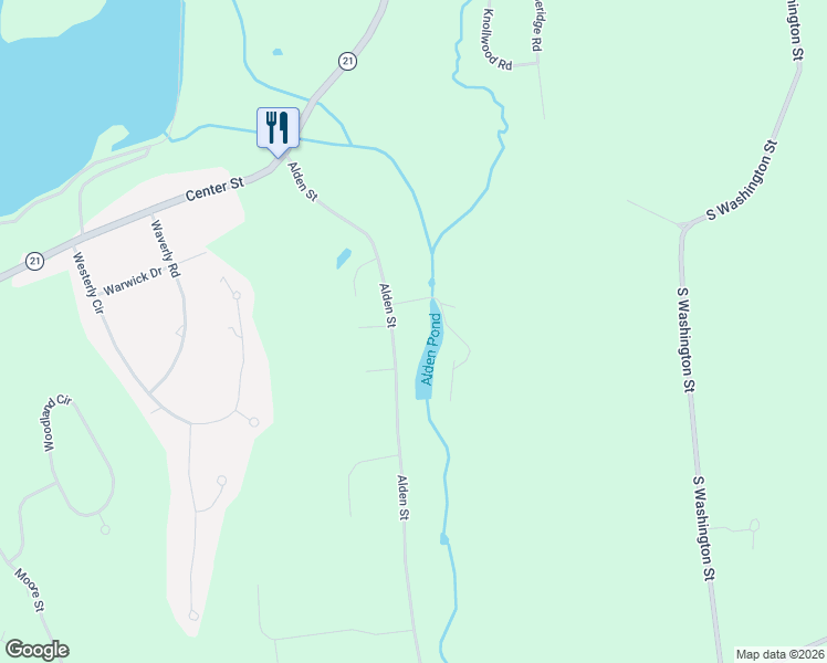 map of restaurants, bars, coffee shops, grocery stores, and more near 602 Alden Street in Ludlow