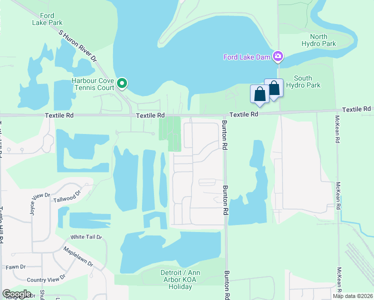 map of restaurants, bars, coffee shops, grocery stores, and more near 6047 Lake Drive in Ypsilanti