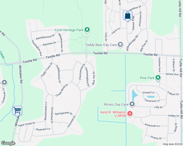 map of restaurants, bars, coffee shops, grocery stores, and more near 8227 Hummingbird Drive in Ypsilanti