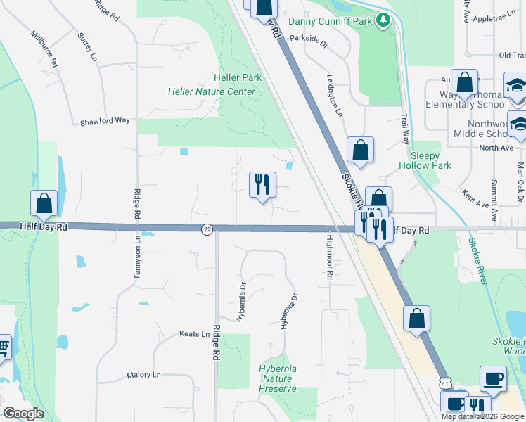 map of restaurants, bars, coffee shops, grocery stores, and more near 2663 Mavor Lane in Highland Park