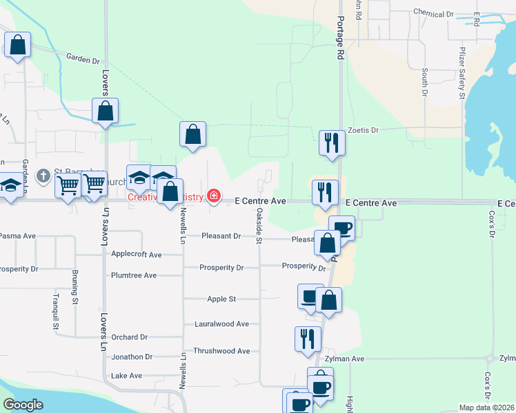 map of restaurants, bars, coffee shops, grocery stores, and more near in Portage