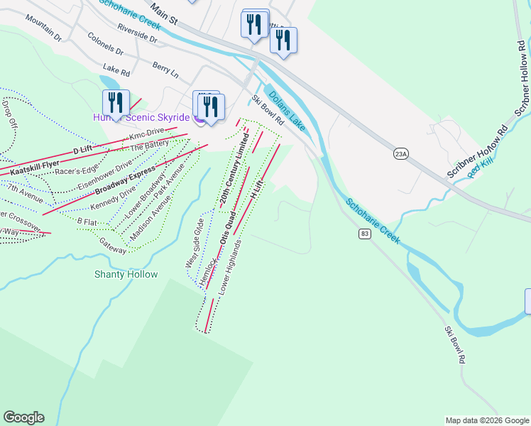map of restaurants, bars, coffee shops, grocery stores, and more near 64 Highlands Ln in West Kill
