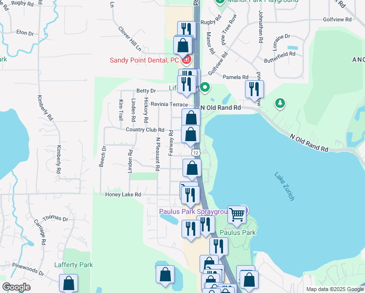 map of restaurants, bars, coffee shops, grocery stores, and more near 931 Winnetka Terrace in Lake Zurich
