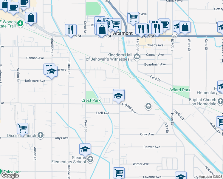 map of restaurants, bars, coffee shops, grocery stores, and more near 4030 Mack Avenue in Klamath Falls